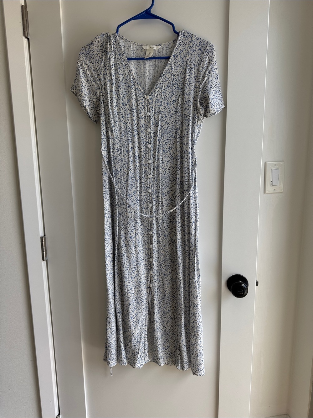 Maternity Blue Floral Button-Front Women’s Dress